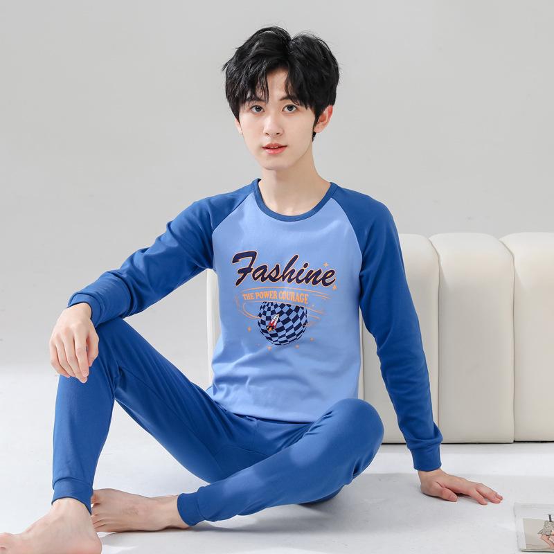 Teen Boys' Autumn Cotton Clothes Set: Thin Style Underwear and Wool Shirt for Junior High Students