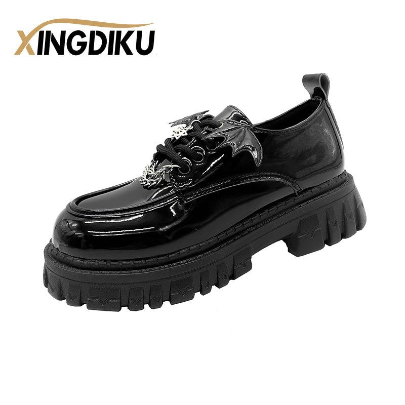 Fashion Punk Wind Fashion Single Shoes Autumn New Devil Bat Wings Gothic Women's Shoes Thick Bottom Waterproof Platform Metal Chain