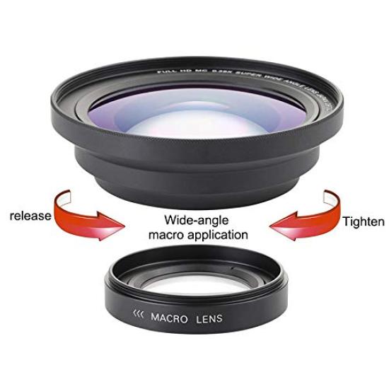 Dovhmoh Professional 37mm Macro 72mm Wide Angle Lens for Full HD 4K Camcorder + 0.39X