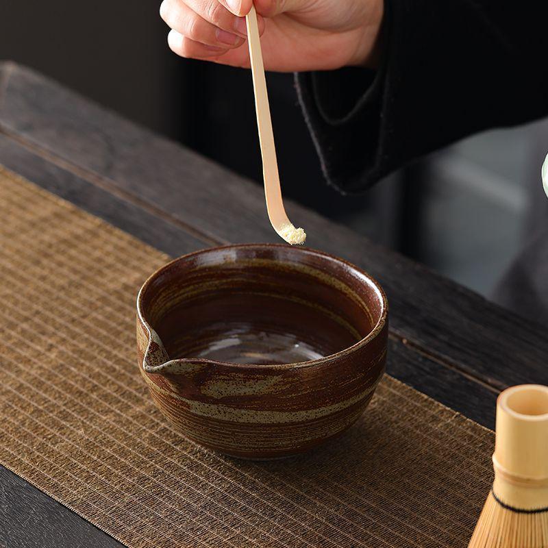 Coarse Pottery Matcha Bowl with Spout Matcha Tool Brush Japanese Tea Bowl Cup Tea Whisk Set Tea Set