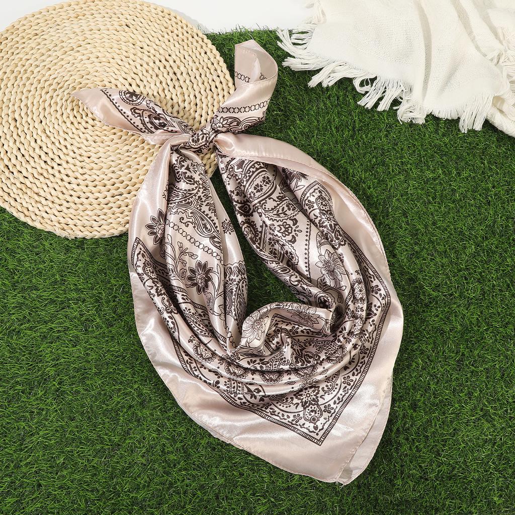 Floral Print Square Hair Scarf Headband for Women Hijab Hair Bands 90cm Female Satin Shawl Ribbon Foulard Neckerchief Headband