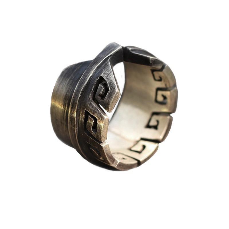 Adjustable Sterling Feather Ring Men Women Boho Vintage Geometric Jewelry Handmade Tribal Inspired Band