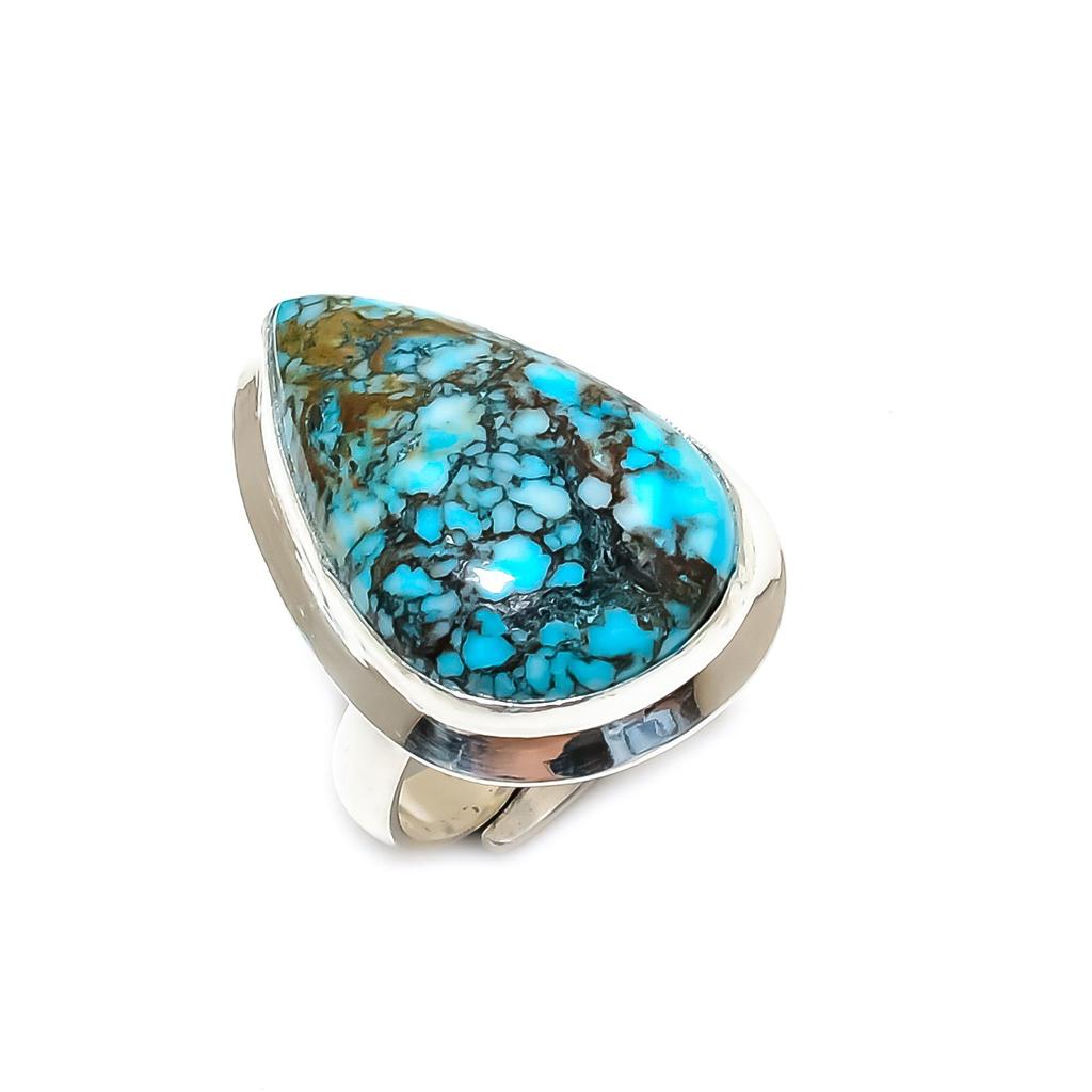 Natural Tibetan Turquoise Adjustable 925 Sterling Silver Ring - Fits US Sizes 6 To 11 - Handmade Boho Jewelry for Women & Men, Party Wear Gifts