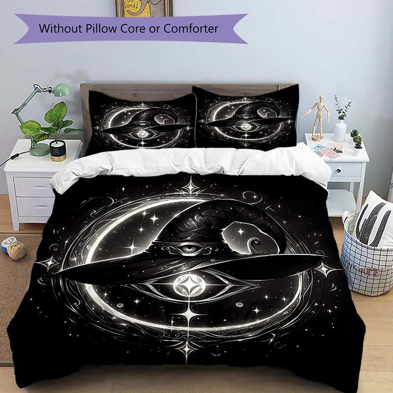 

3pcs Witch s Hat Illuminated by Stars and Moonlight Bedding Set Includes Comfortable Bedding with Stylish Design for Bedroom, J093 135x200cm