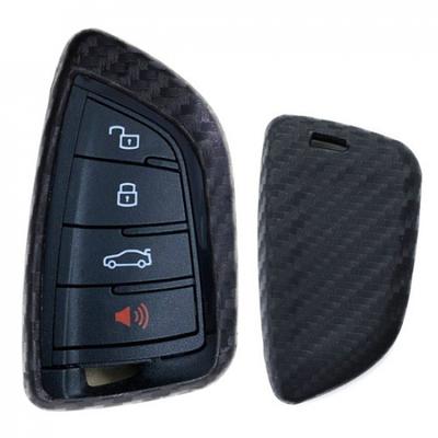 Black Carbon Fiber Pattern Silicone Key Fob Cover For -up Toyota Supra GR