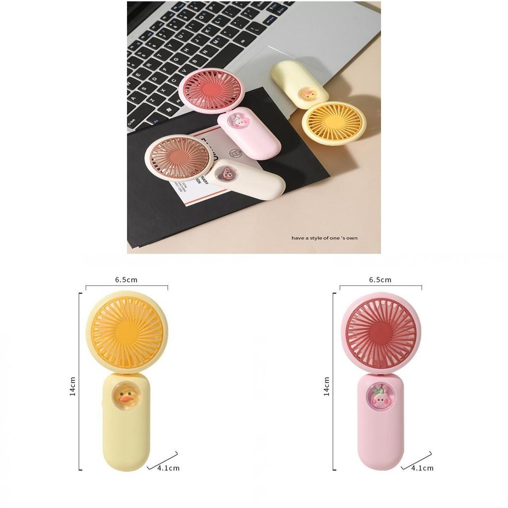 Cartoon Cute Pet Handheld Mini Fan Foldable Portable Usb Rechargeable Apricot/ Pink)
