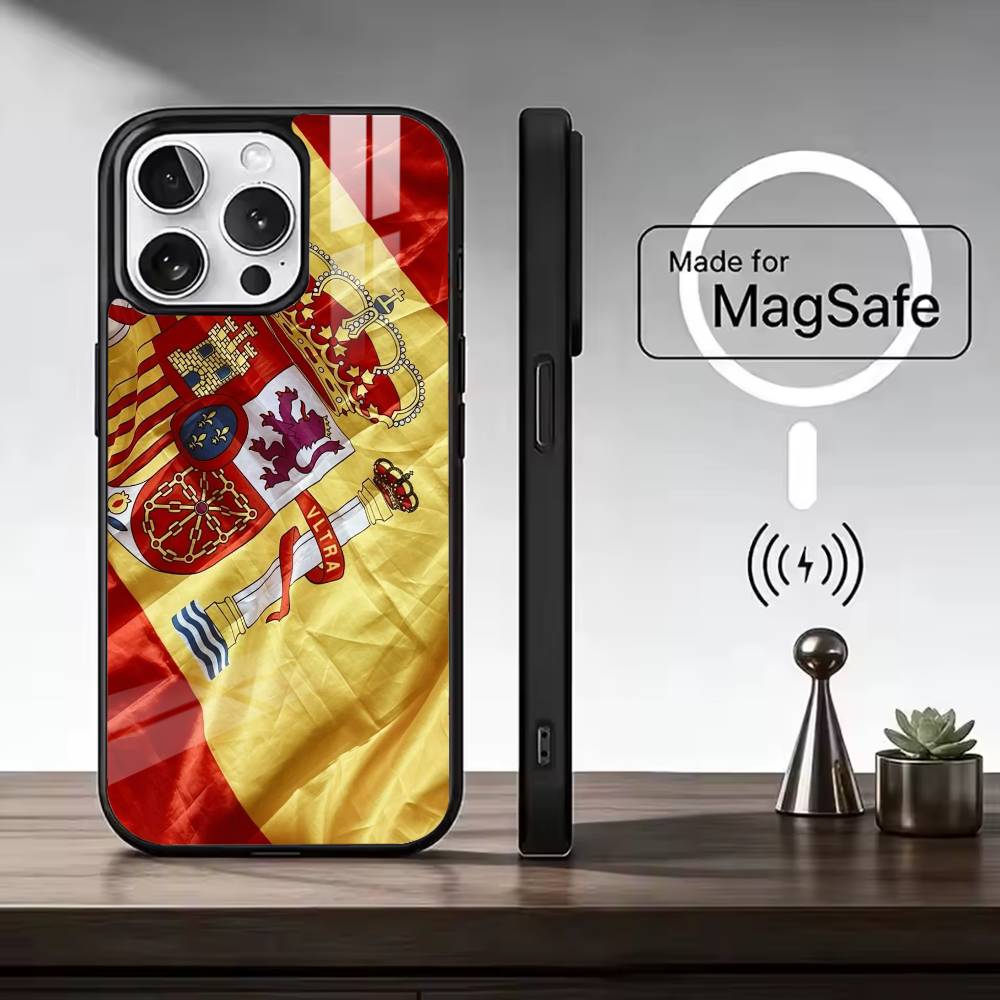 S-Spanien Flagge F-Fußball Fan Support Handyhülle Für iPhone17,16,15,14,13,12,11 Plus,Pro Max, Neues Magnetisches Kabelloses Laden