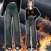 /9506 Full Thread Maternity Jeans High Short Fleece Thickened Straight Pants Casual Wide Leg Pants