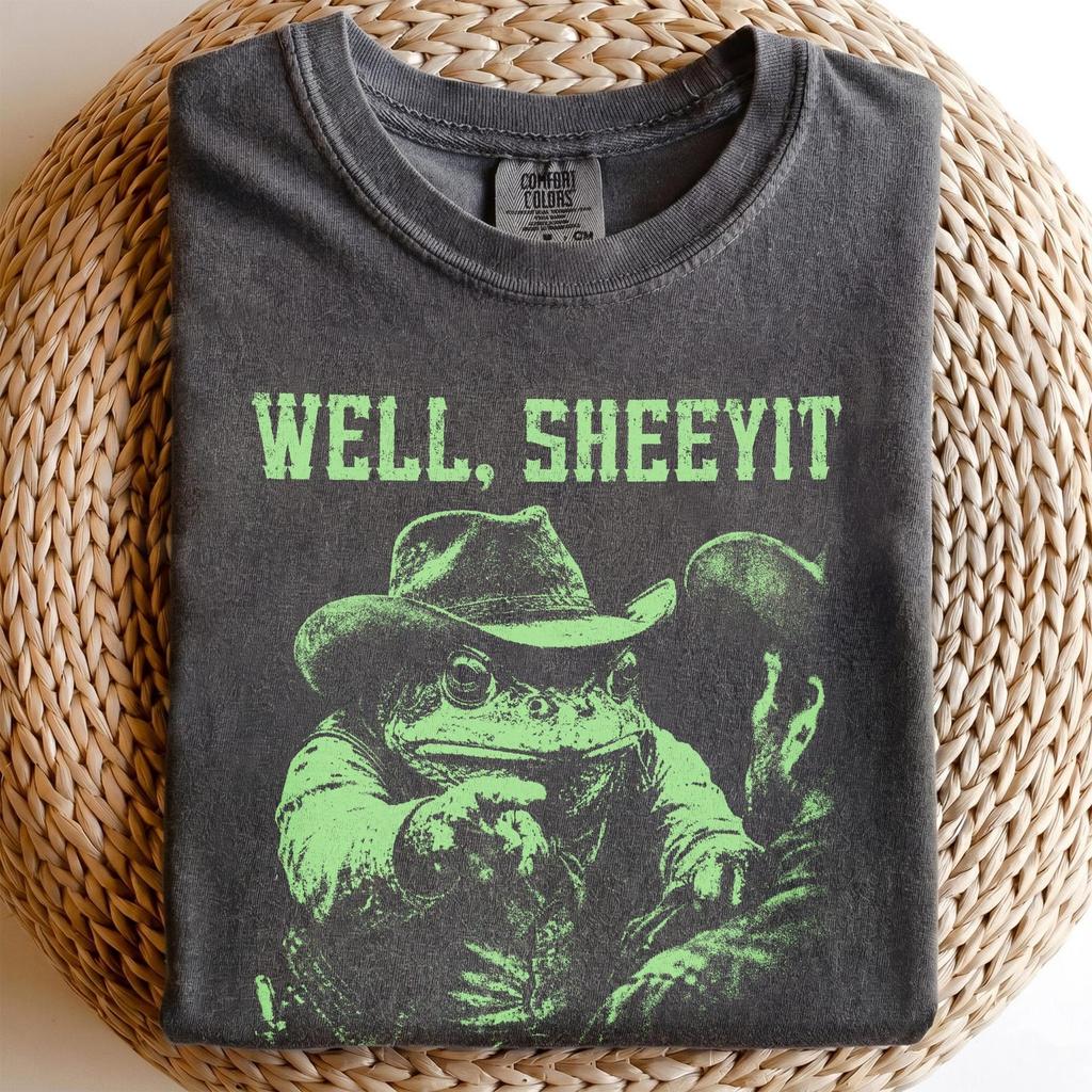 Well Sheeyit Frog Cowboy Hat Shirt and kids tshirt, Southern Humor Meme Tee, Animal Lover Present