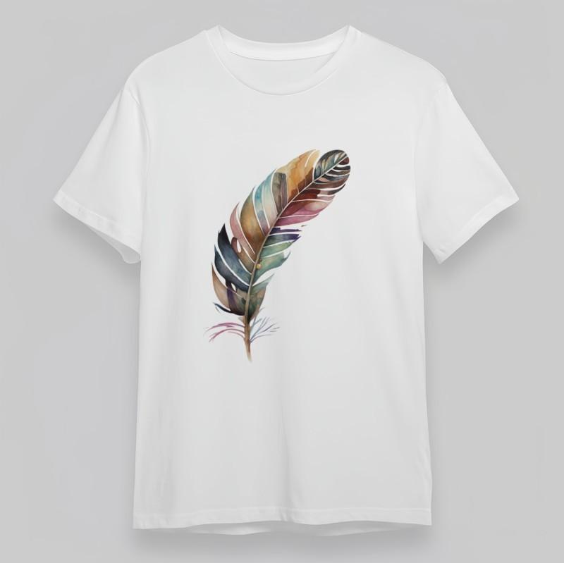 

Women s Oversize Classic T-Shirt Colorful Watercolor Feather Art Tee White Tops XL