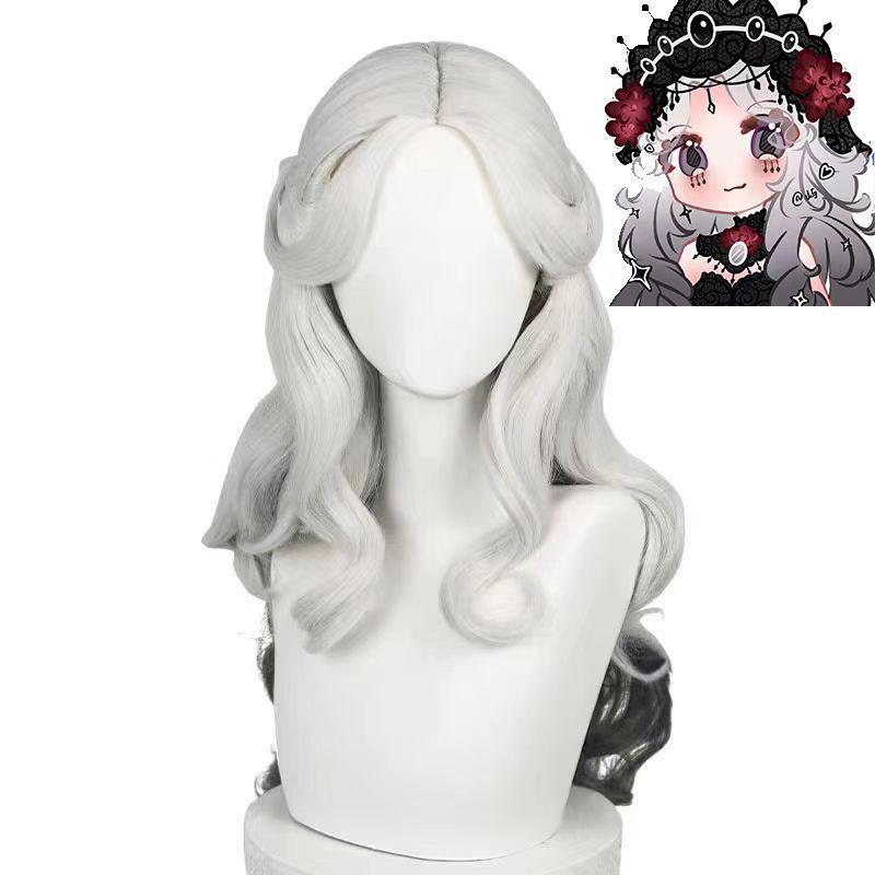 Парик Meng Qian Identity V Parent Long Night Черно-белый Косплей, Симулированная кожа головы, Кудрявые длинные волосы