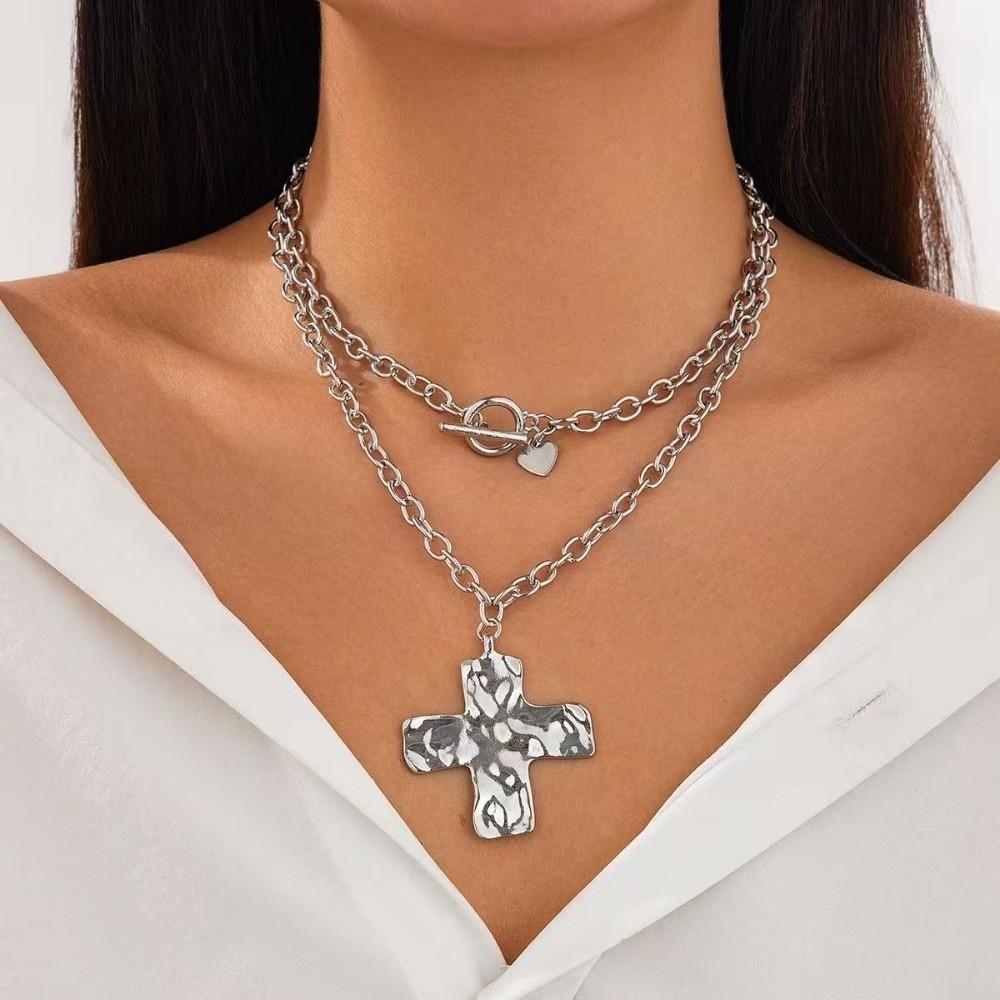 New Gothic Cross Pendant Necklace Gold Multi-layer Cross Earrings Chunky OT Buckle Pendants Trendy Fashion