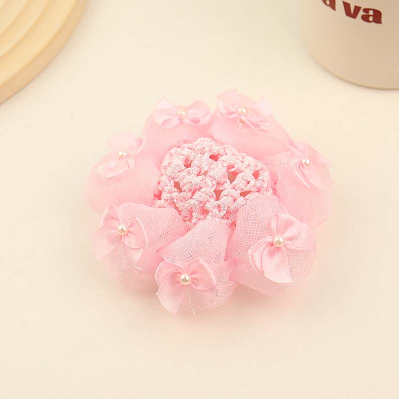 

Новая детская сетка для волос с бантом и жемчугом, эластичная, однотонная, нескользящая, кружевная, для пучка волос, для девочки, женщины, снуд, сетка, аксессуары для волос