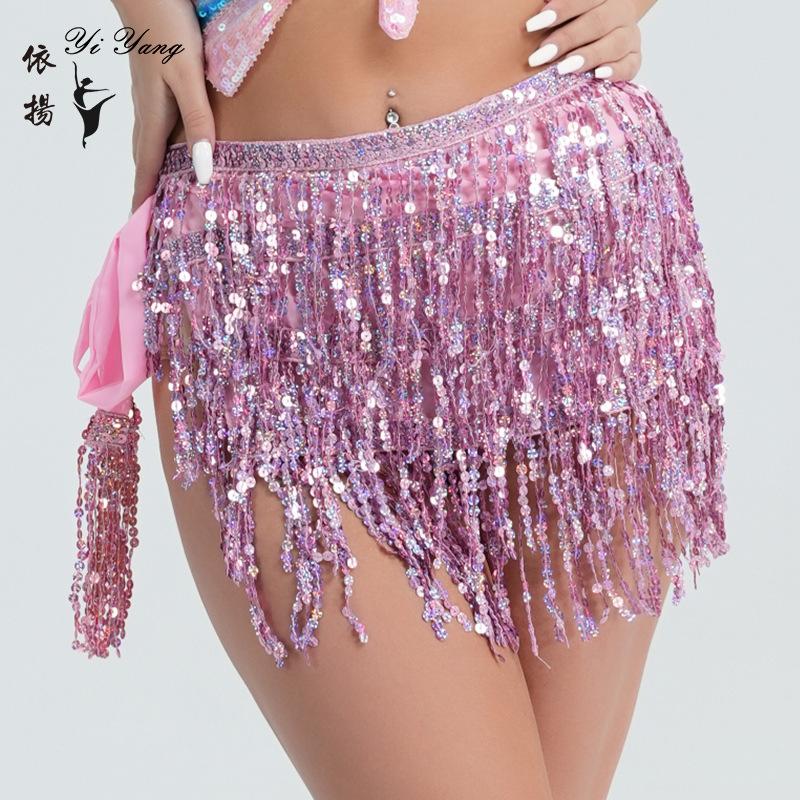 Women Club Mini Skirts Sequin Belly Dancer Costume Tassel Wrap Skirt