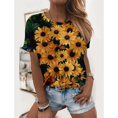 Women's T-shirt Flower Sunflower Printed Short Sleeve Daily Basic Round Neck Regular 3D Printing Painting T-Shirts Women’s