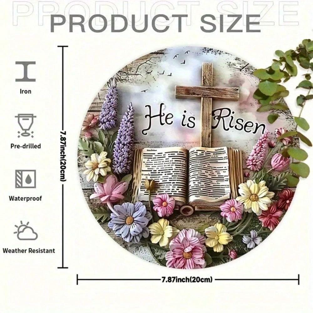 Retro Metal Wall Art Cross Resurrection Flowers Vintage Church Poster