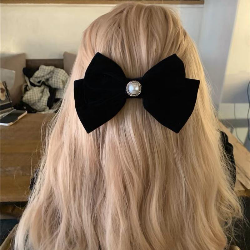 Nouvelles épingles à cheveux en velours noir avec nœud et ruban, élégantes pinces à cheveux camélia en tissu pour femmes, accessoires de coiffure tendance pour queue de cheval