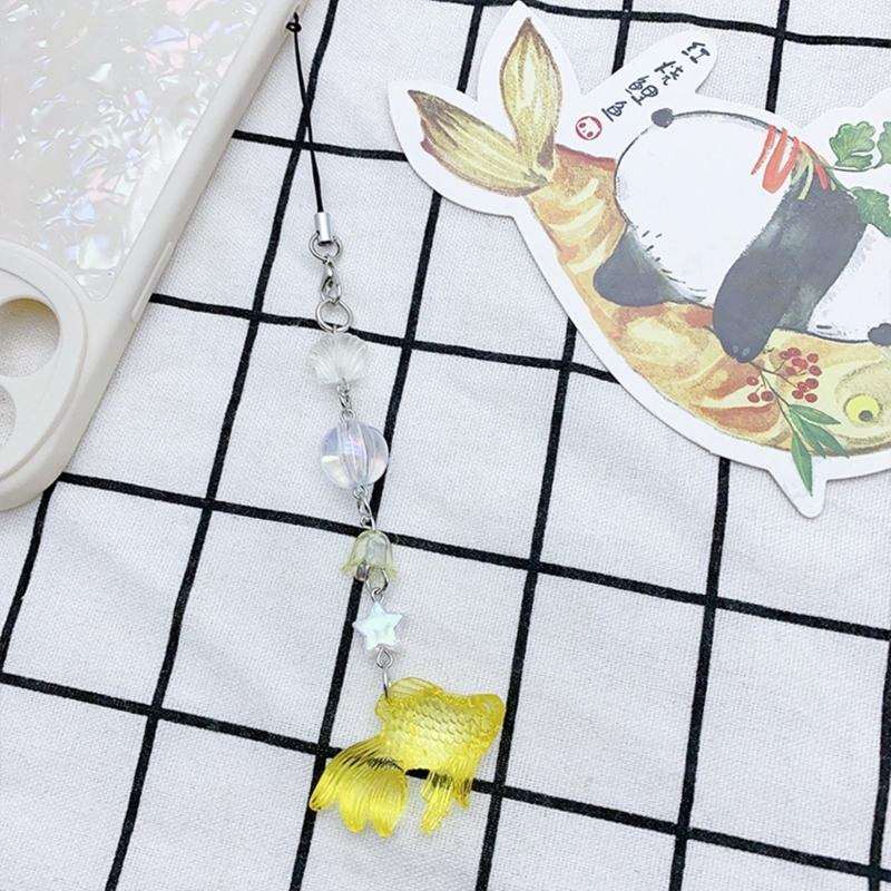 Cute Fish Phone Charm Fashion Bubble Beaded Keychain for Girls Women Phone Strap Backpack Decor Keyring Jewelry Gift