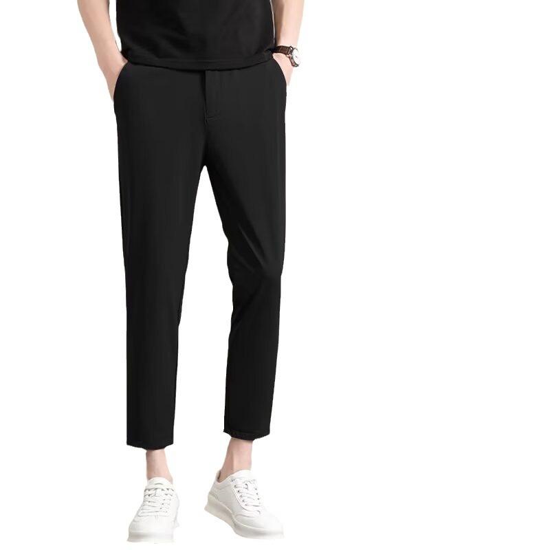 High-elasticity thin ice silk pants men's spring and summer new nine-point small trousers men's slim-fitting casual pants men