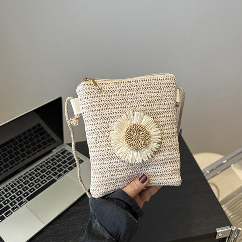 Grass Woven Shoulder Bag Casual Small Braided Crossbody Bag Women Beach Purse and Handbags Summer Sling Bag