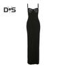 Women's Cami Lace Bodycon Maxi Dress Spaghetti Strap Sleeveless Split Long Dress Sexy Low Cut Evening Dress for Cocktail Party Nightclubs