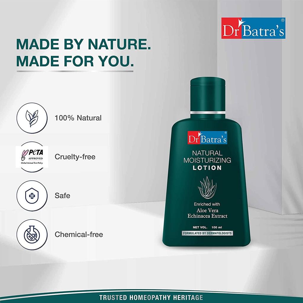 Dr Batra's Natural Moisturizing Lotion With Echinacea And Aloe Vera For Soft Hydrated Skin Non Greasy Daily Care 100 Ml