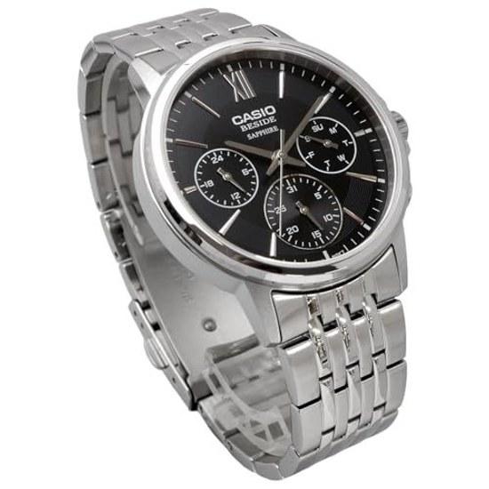 CASIO BESIDE Quartz Mens Watch Sapphire Glass BMS-300D-1AV Stainless Steel Band Multi-Axis 24-Hour Display Black Overseas Model