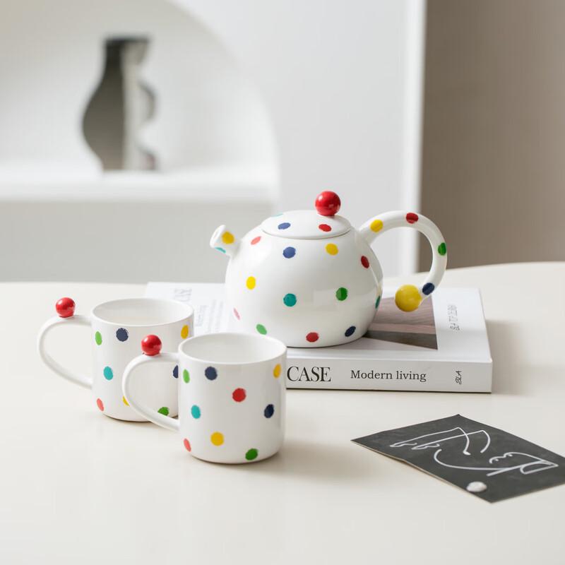 Ailanhuijia WA White Polka Dot Ceramic Teapot Set