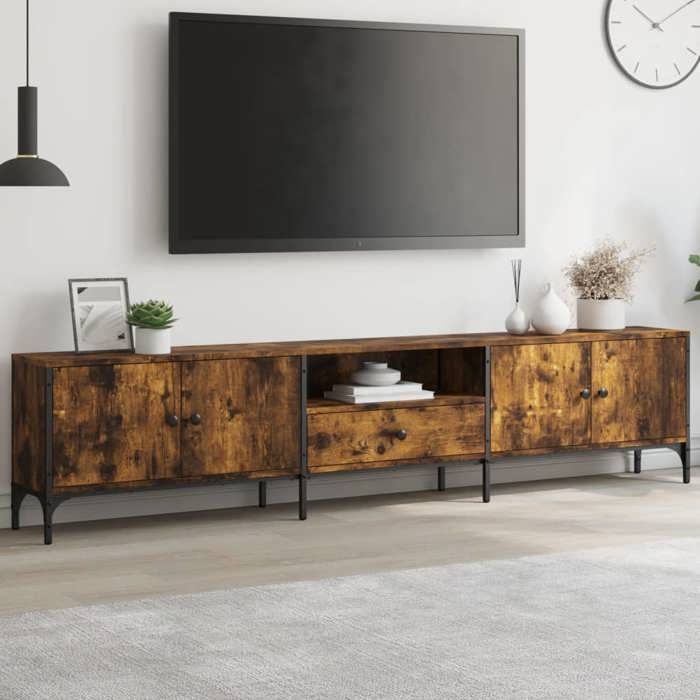 VidaXL Meuble TV à tiroir chêne fumé 200x25x44 cm bois d'ingénierie 838990