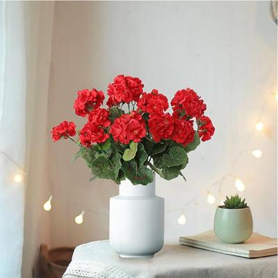 1Pcs 14in Red Artificial Geranium Fake Silk Floral Bouquet Home Wedding Decoration Garden Cemetery Decoration Simulation Plants