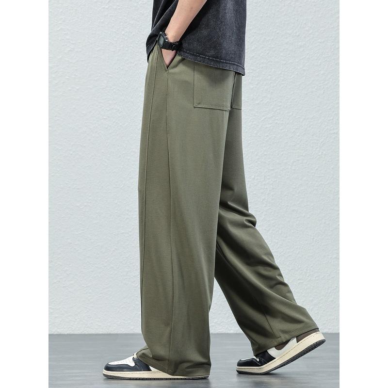 Knitted Scimitar Casual Simple Pants Men's Summer Ice-feeling Vertical Trousers Loose Straight Sweatpants