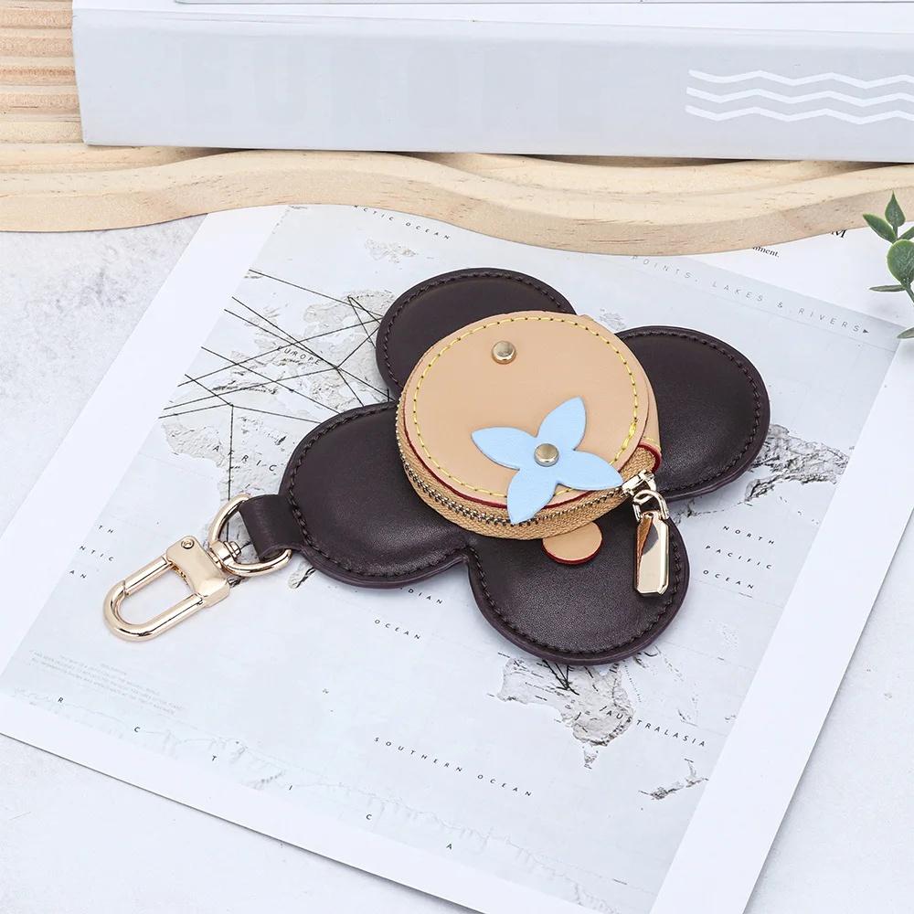 Hanging Ornaments Pendants Fashion Real Leather Women's Bag Charm Sunflower Design Small Bag Buckle Accessory Keychain Jewelry