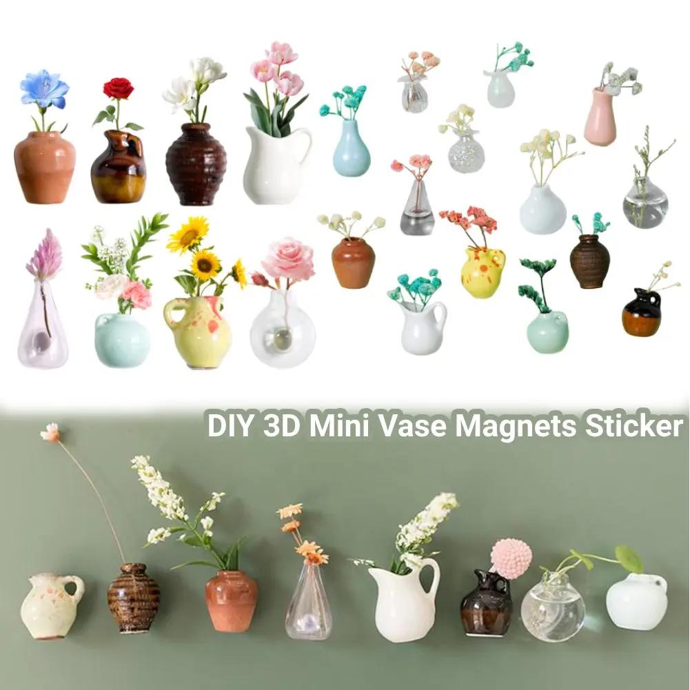 Ceramics Vase Fridge Magnet DIY Porcelain Vase Refrigerator Magnet 3D Vase Decoration Magnet for Air Conditioners Fridge House