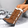 New Winter Fleece Lined Turn Over Long Boots with Buckles Fluffy Thick Snow Cotton Thigh High Boots