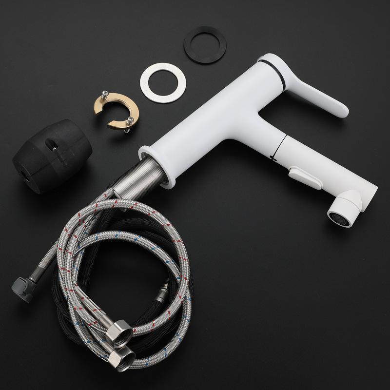 Weiß/Schwarz Messing Ausziehbarer Badezimmer-Waschtischhahn Haushalt Badezimmer Heiß- und Kaltmischwasser Multifunktionaler Waschtischhahn