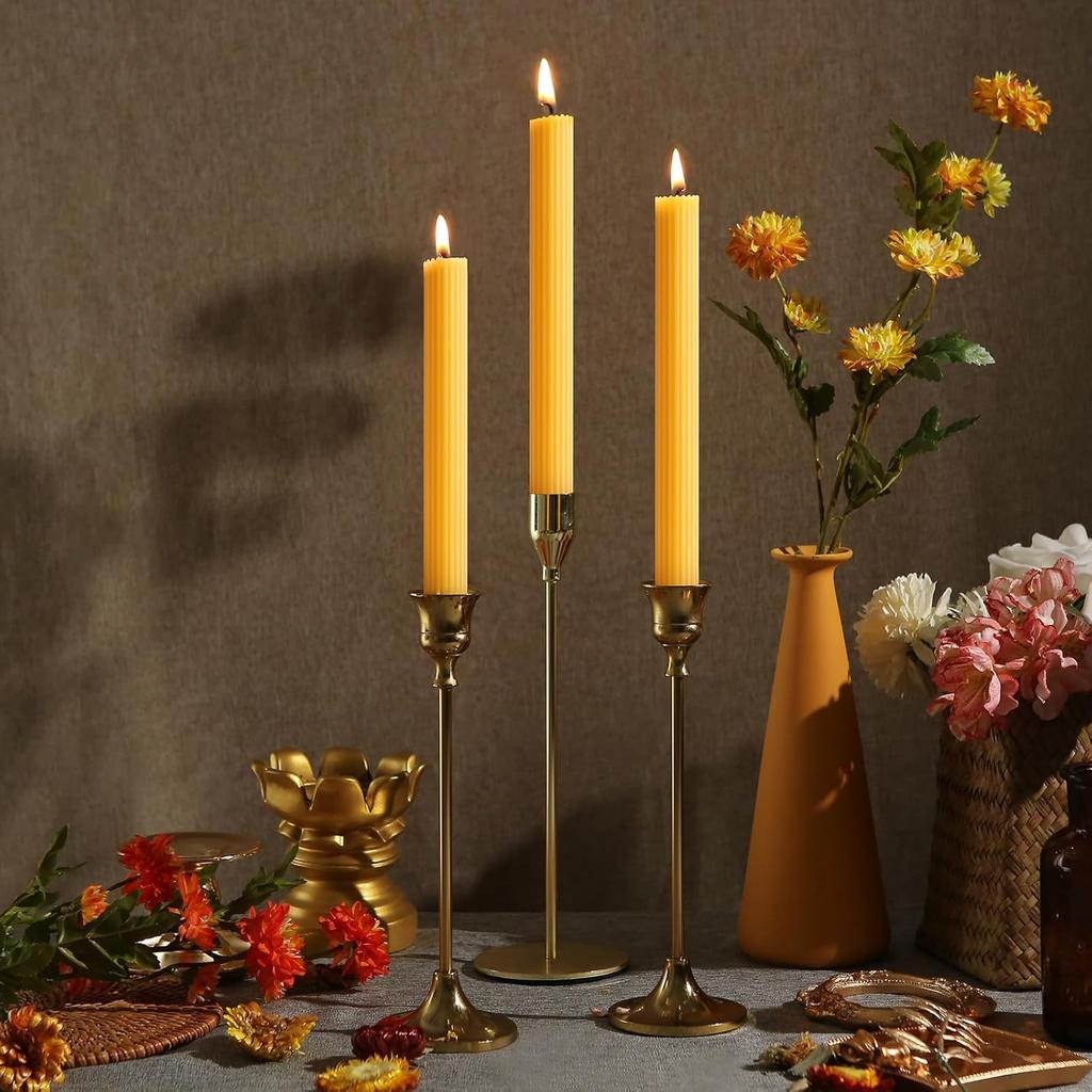 12 Packs Natural Beeswax Taper Candles,8 Inch Long Beeswax Candle Sticks,10 Hour Burn Time Tapered Candle, Beeswax Tapers for Purified Air Spa