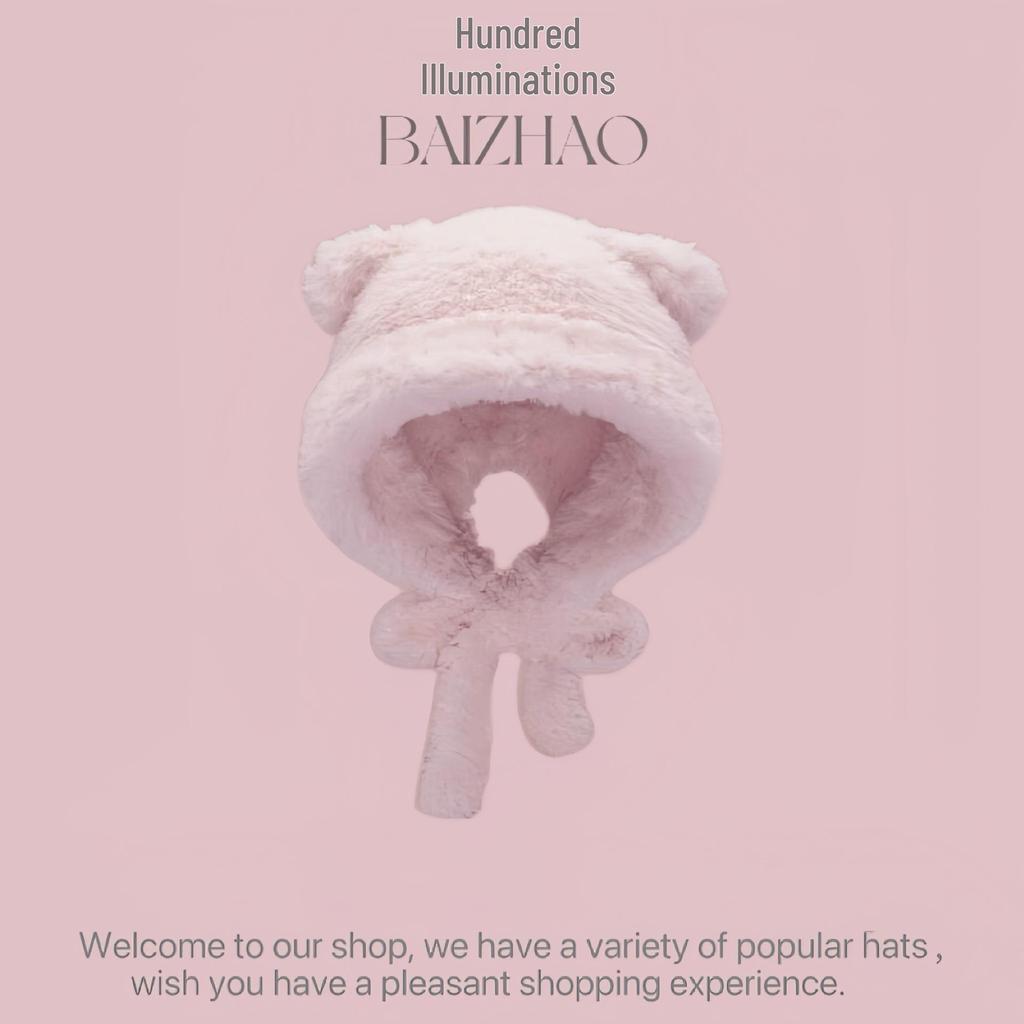 Mångsidig koreansk randig stickad vintermössa med fluffigt öronvärmare