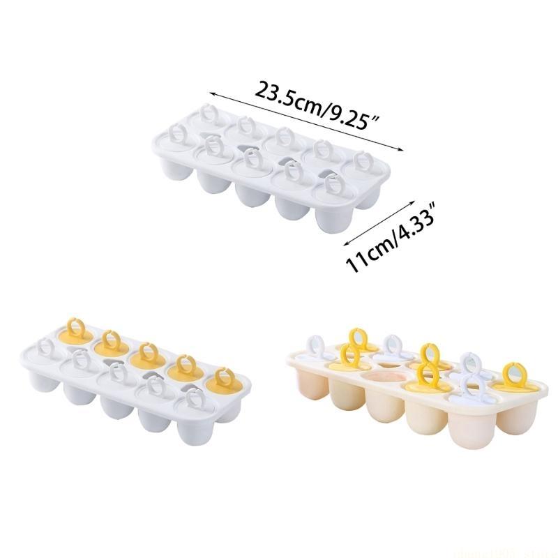 QX2E 10 Cavity Ice Lollys Mould Easy Release Ice Cream Molds with Ring Plastic