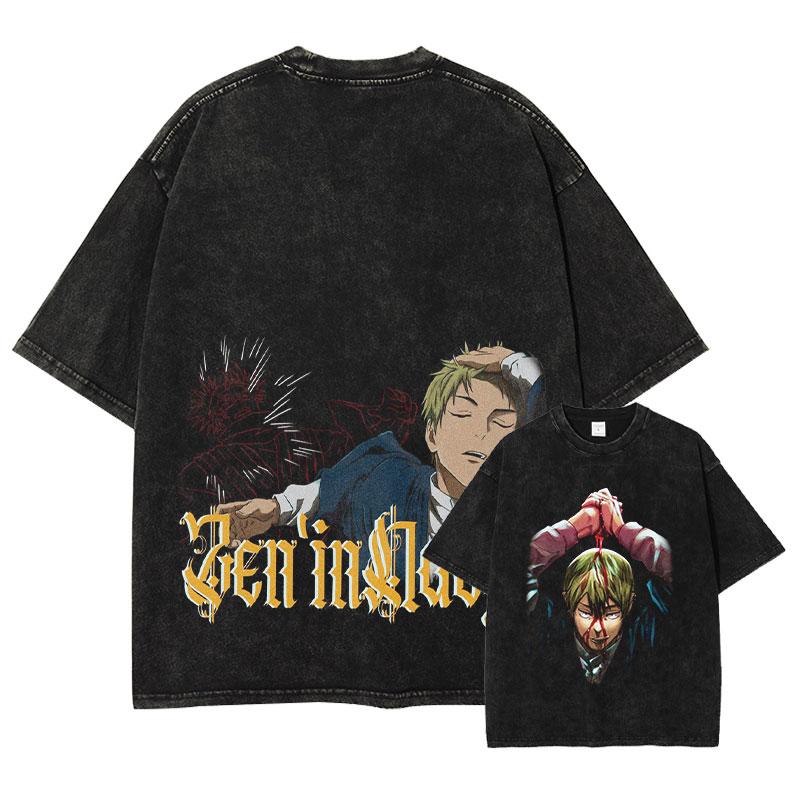 T-shirt Zenin Naoya Vintage Lavata Anime Jujutsu Kaisen T-shirt Oversize CHOSO Manica Corta Top Retrò Magliette Uomo Cotone