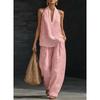Women's Halter V Neck Loose Fit 2 Piece Outfit Solid Color Sleeveless Top Wide Leg Pants Casual Summer Tracksuit Set