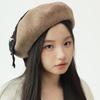 % Pure Wool Beret Women's Diamond Bow Versatile Retro Thermal Painter Hat Sweet and Cute Tide