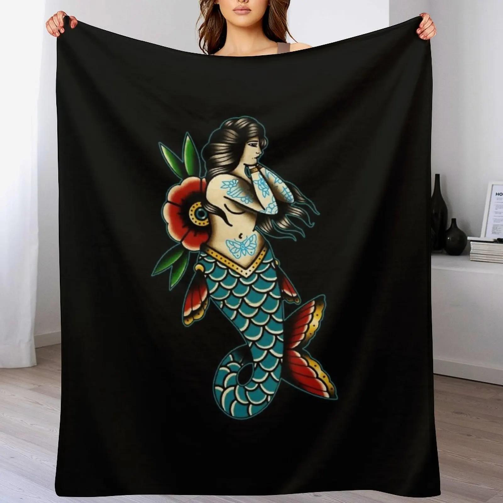 

New Sailor Jerry Mermaid Throw Blanket Mens Soft Warm Throw Blanket for Couch 102x76cm(40x30in)