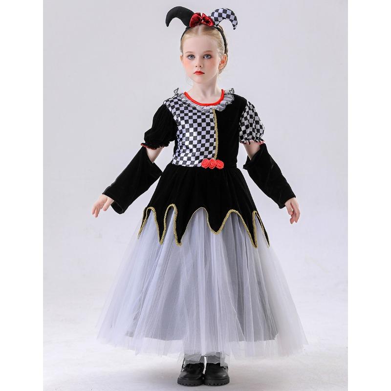 

Детский костюм на Хэллоуин Июнь 1 Платье в клетку клоуна для девочек Маскарадный костюм для вечеринки 150cm