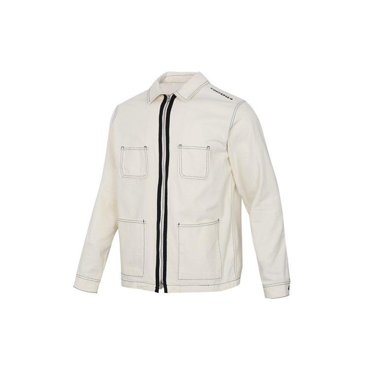 Converse Denim Jackets Unisex Milk White Lapel Moderate Straight Fit 10020896-A04