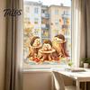 Harvest Theme Party Supplies Little Hedgehog Tree Stump Static Sticker, Watercolor Decorative Window Glass Stickers Decal, Reusable PVC Cling