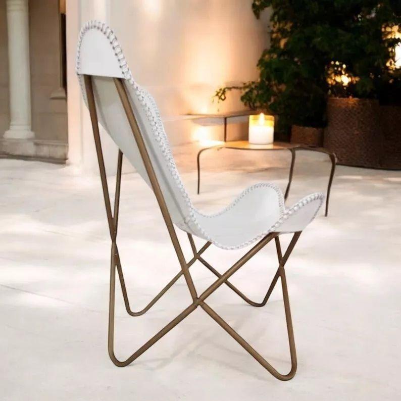 Leather Butterfly Chair Foldable Iron Frame Lounge Accent Relax Armchair