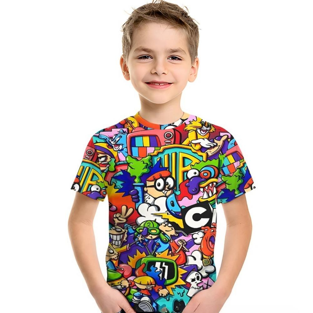 Children's Funny Series 3D Digital Printed Boys' Casual and Comfortable Round Neck Short Sleeved T-shirt