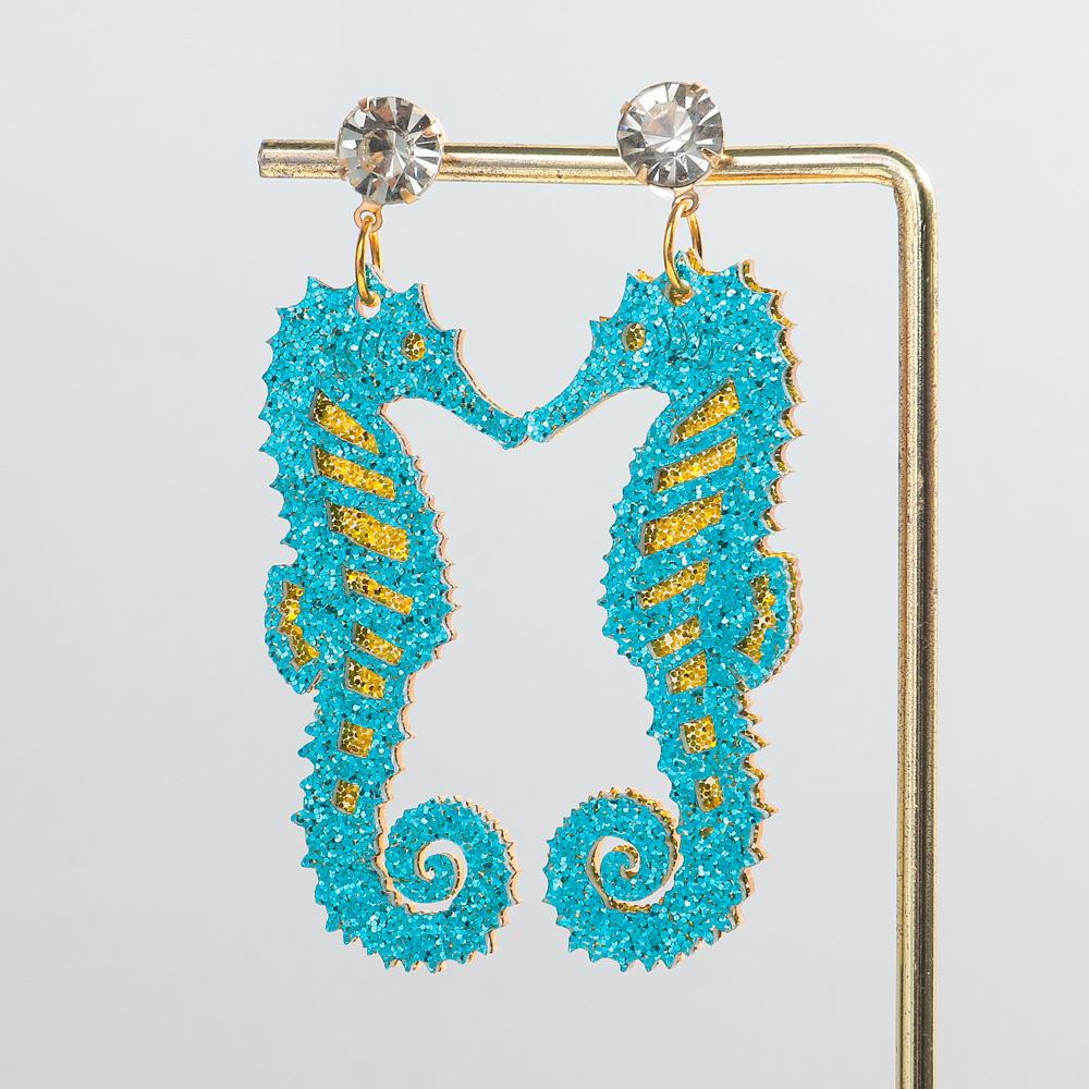 New Glitter Colorful Seahorse Acrylic Earring for Women Creative Funny Animal Long Drop Earrings Fashion Jewelry Gift