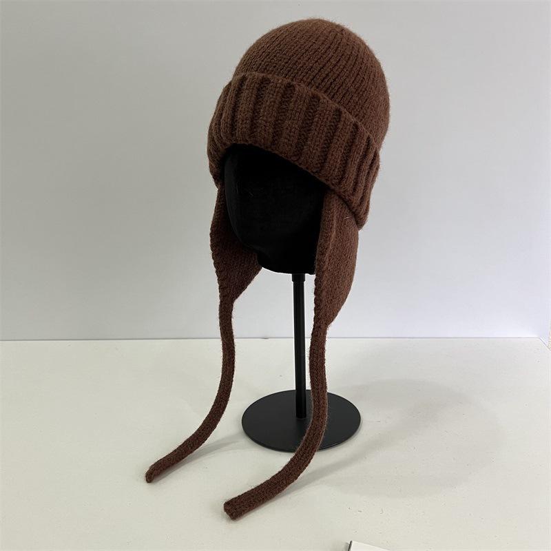 

Зимняя маленькая шапка-ушанка, женская вязаная шерстяная шапка, зимняя шапка с ремешком для езды на велосипеде, шапка-авиатор, теплая шапка с ушами M（56-58cm） темно-коричневого