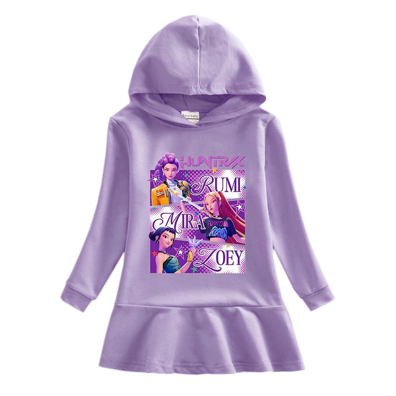 Girls Kpop Rumi Zoey Mira Hunters Printed Rainbow Hooded Dress